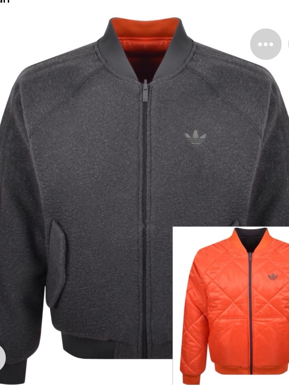 adidas Originals Reversible Bomber Jacket - Charcoal Gray & Bright Orange
